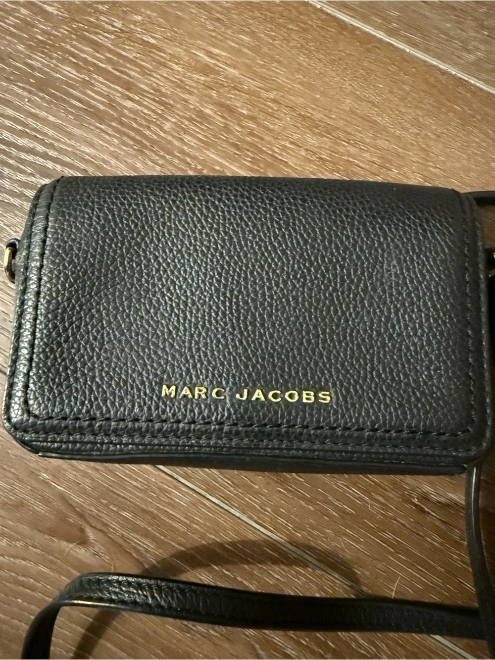 Marc Jacobs Black Pebbled Leather Crossbody with Gold Logo